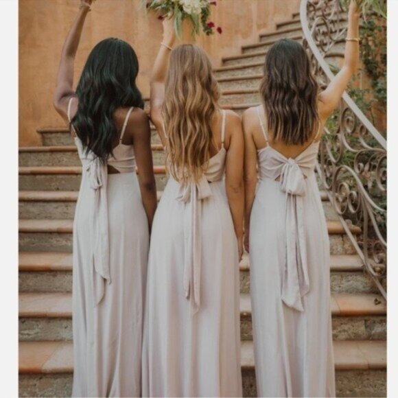 NWT Show Me Your Mumu Lauren Tie Back Chiffon Maxi Dress S Show Me Ring Crisp - Picture 3 of 16